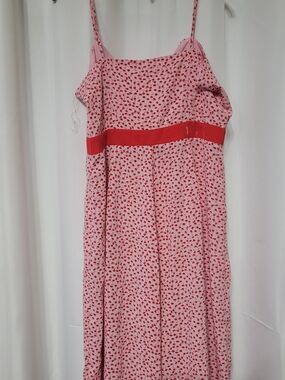 Collective The Label Pink Floral Spaghetti-Strap Dress with Red Waistband